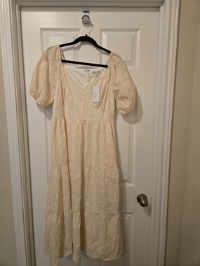 Baltic Born Cream Eyelet Puff-Sleeve Midi Dress